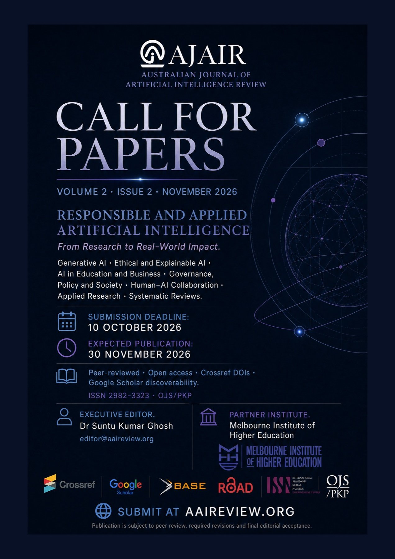 Call for papers for the Australian Journal of Artificial Intelligence Review, Volume 2 Issue 2, November 2026